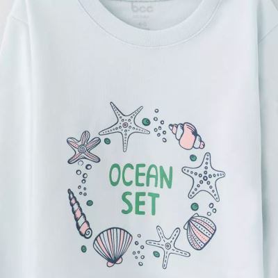 ست دو تکه بلوز آستین بلند و شلوار آبی Ocean