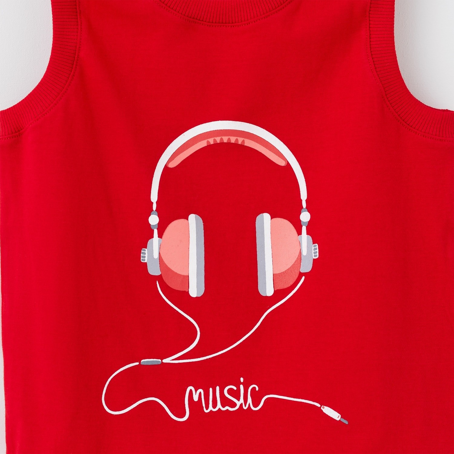 ست 2تکه رکابی و شلوارک قرمز Headphone  