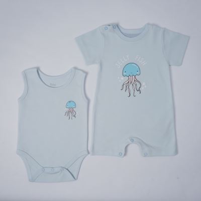 ست دو تکه بادی رکابی و رامپر آبی روشن Ocean