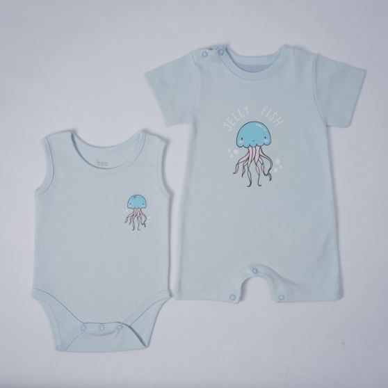 ست دو تکه بادی رکابی و رامپر آبی روشن Ocean
