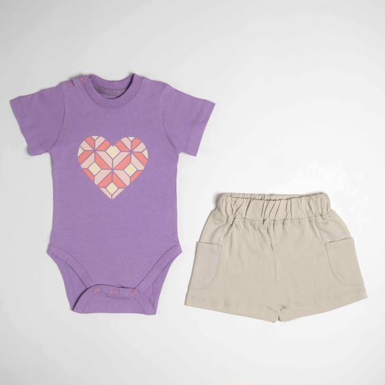 ست2تکهHeart  بادی کوتاه یاسی -شلوارک طوسی ست2تکهHeart  بادی کوتاه یاسی -شلوارک طوسی