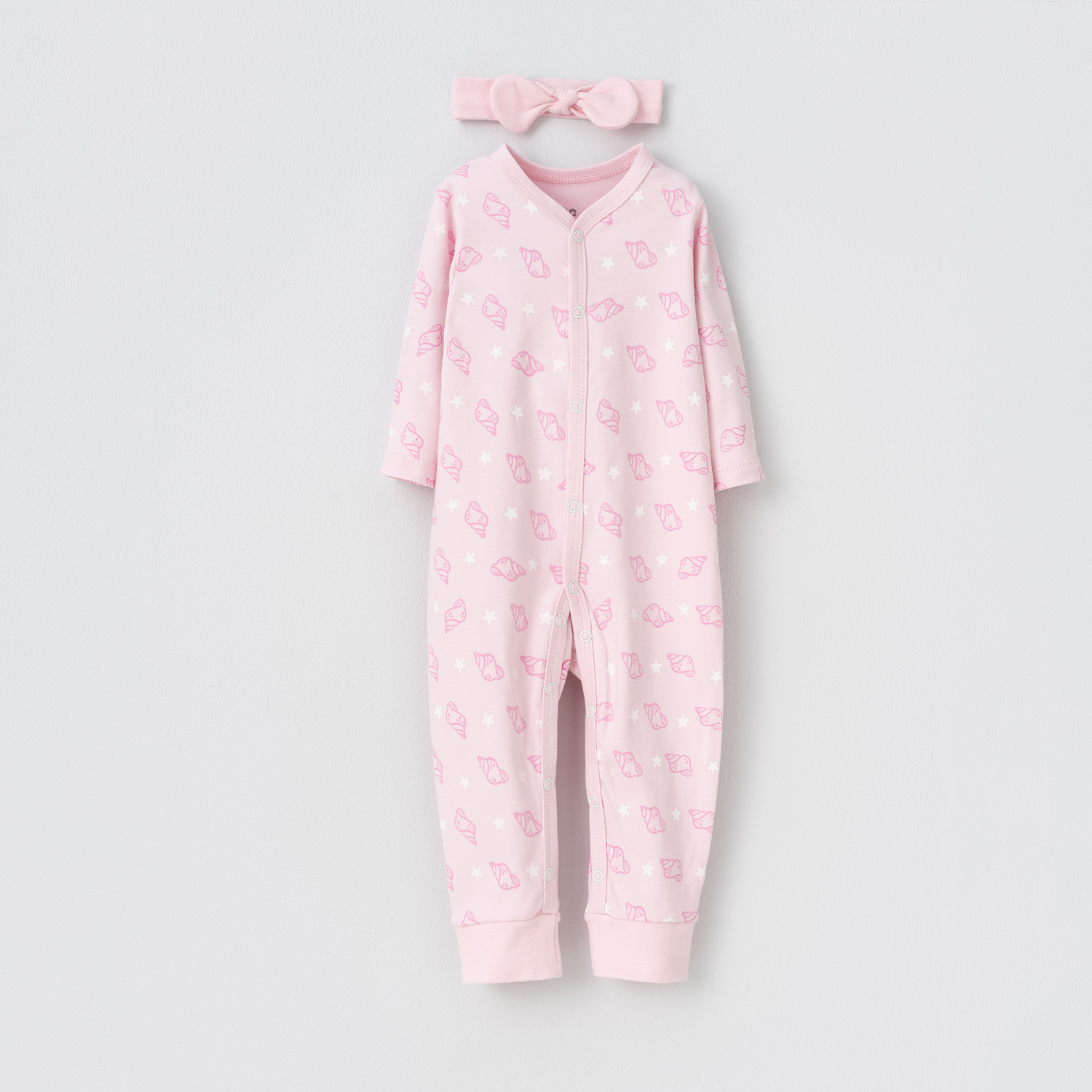 ست2تکه Ocean سرهمی تمام چاپ وهد بند صورتی