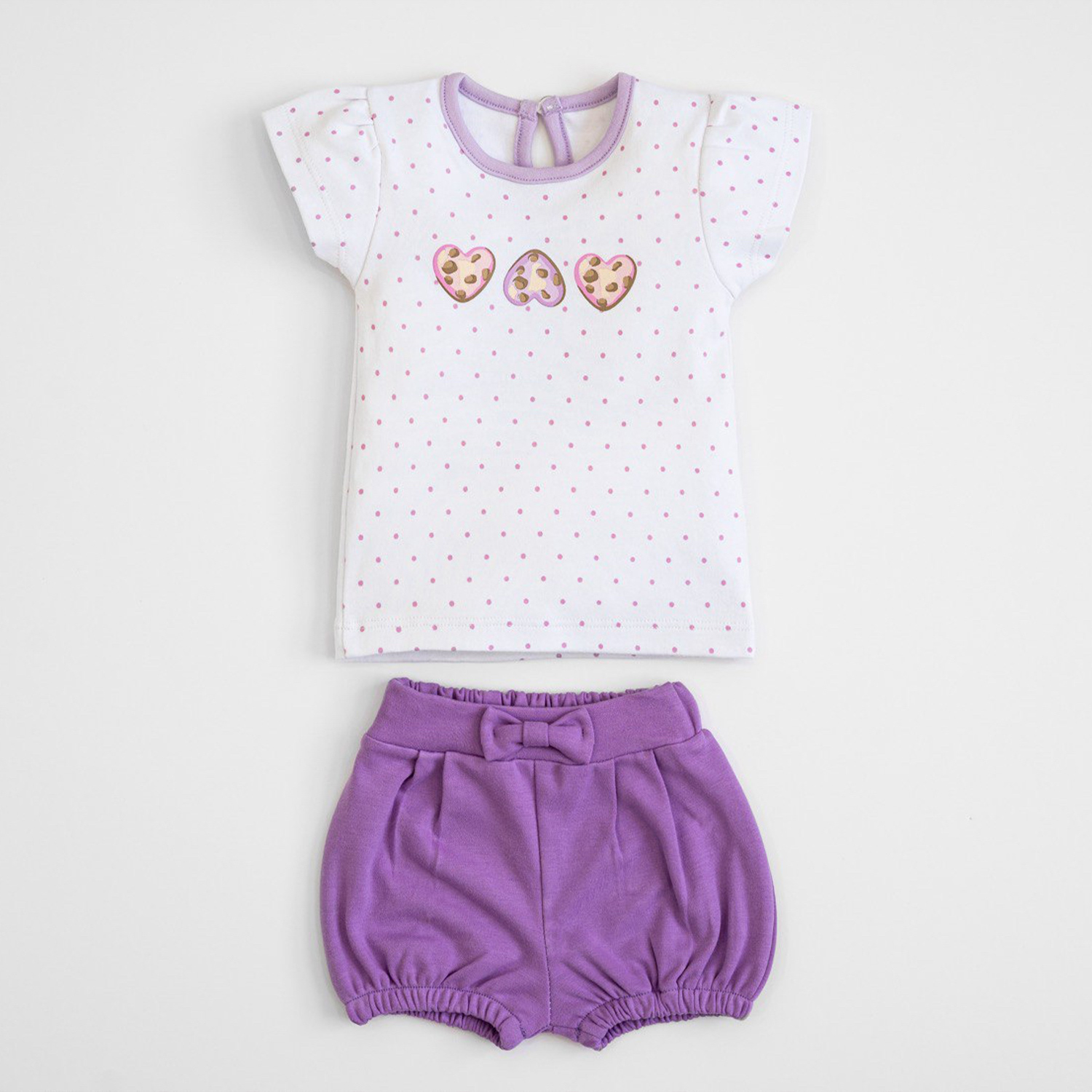 ست 2تکه تیشرت وشلوارک cookie  سفید -بنفش