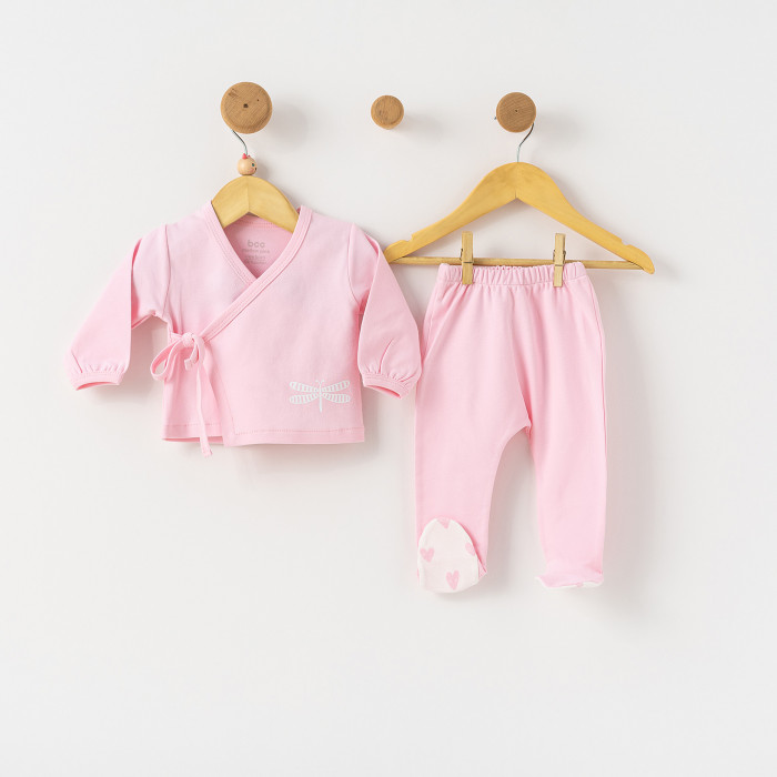 ست نوزادی دو تکه دخترانه ( کیمونو + شلوار جورابدار) mellow pink