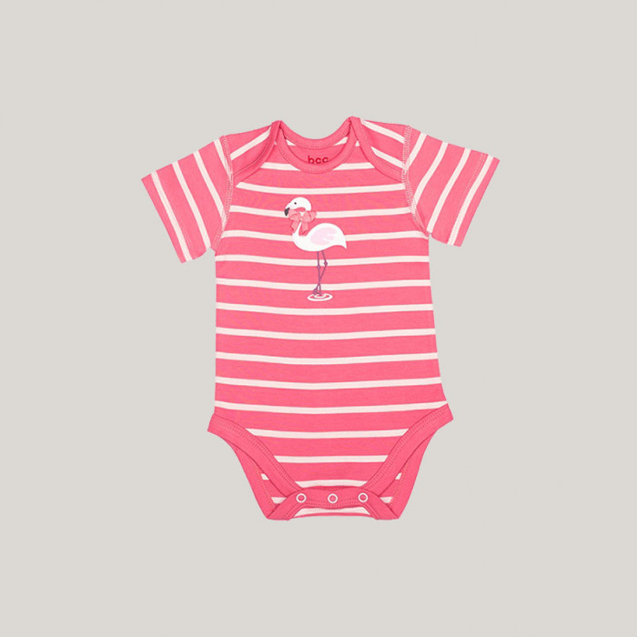بادی آستین کوتاه نوزادی طرح Flamingo